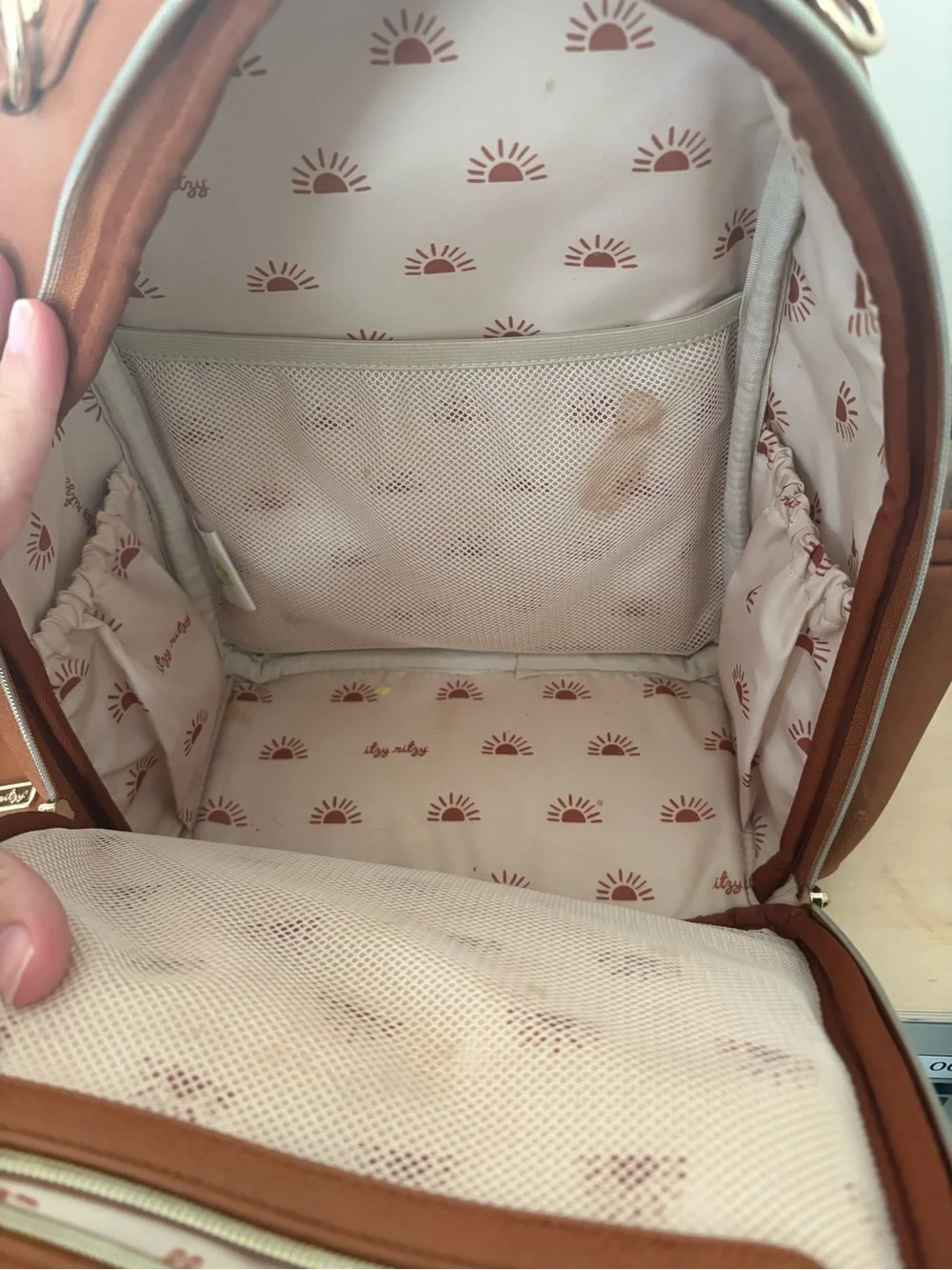 Itzy Ritzy Mini Boss Diaper Bag + Boss Pouch Bundle | Cognac Faux Leather